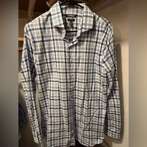 Express Men's White and Blue Checkered Shirt